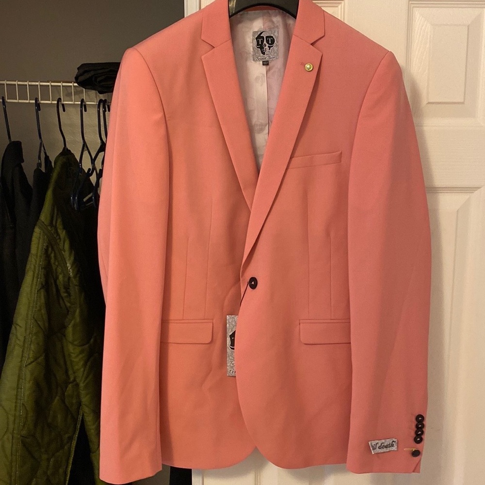 Pink slim fit suit and slacks